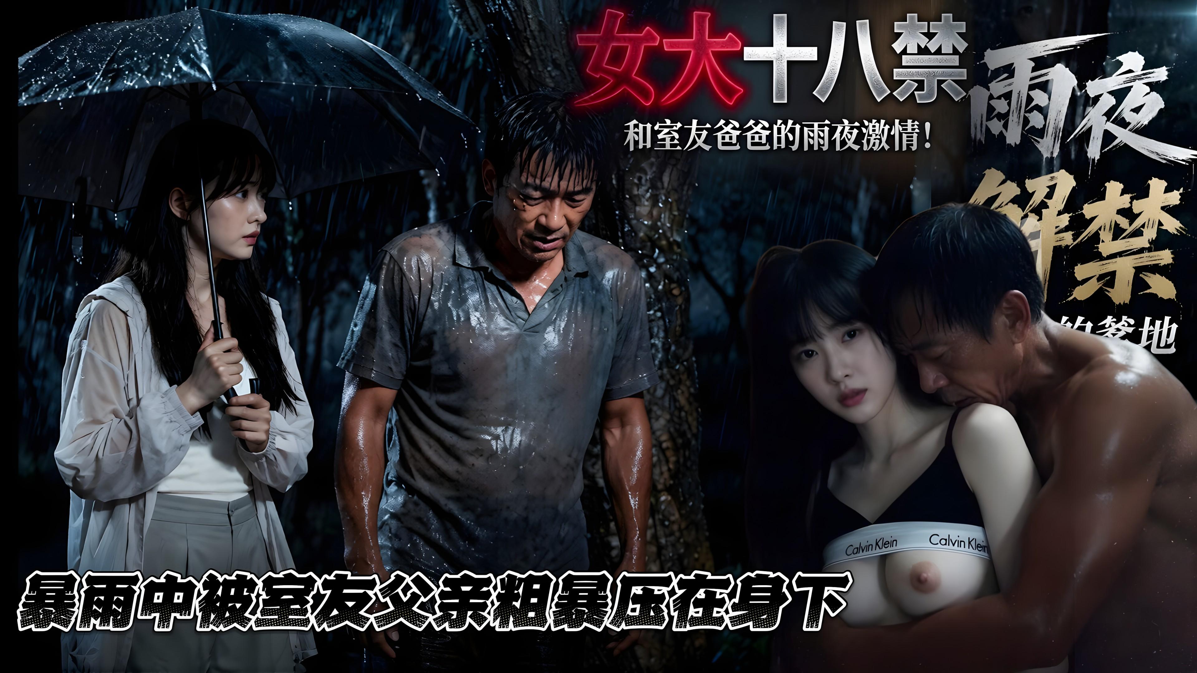 AI短剧《雨夜解禁室友的老爸》暴雨中被室友父亲粗暴压在身下，湿透的身体彻底放纵，猛烈抽插到失声尖叫的极致乱伦！