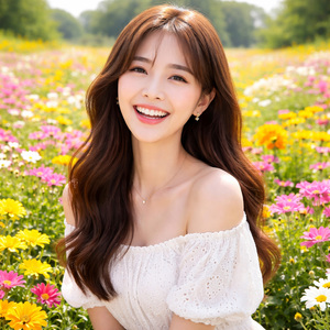그녀가 밝게 웃는다