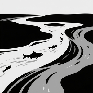 流れる川と泳ぐ魚