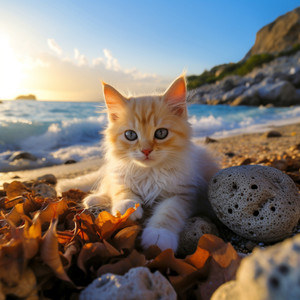 Siestas Acogedoras De Gato Junto A La Cascada