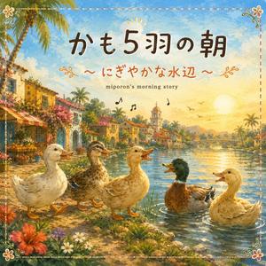 かも5羽の朝 〜にぎやかな水辺〜