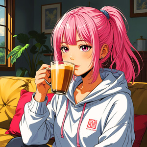 昼下がりラテとソファ