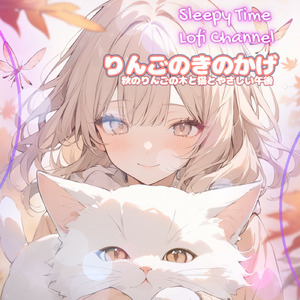 りんごのきのかげ 秋のりんごの木と猫とやさしい午後