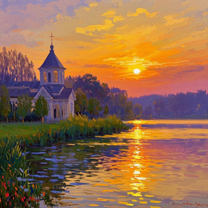 Réflexion au coucher du soleil