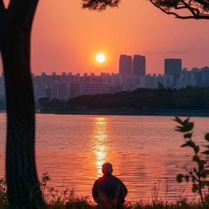 凝视着日落，日落把眼神凝滞
