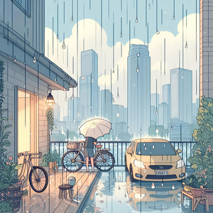 비오는 거리를 바쁘게 걸어가자