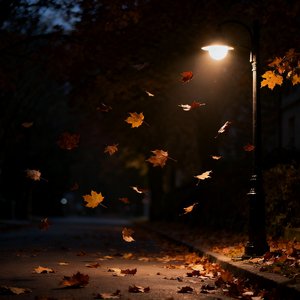 落叶街灯