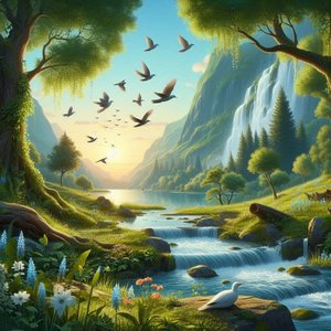 Relaxing Landscape with Birds and Flowing Water in the Background 5