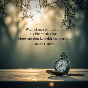 Waqt ki mez par rakhi aik khamosh ghari Mere sawalon ko dekh kar muskurai