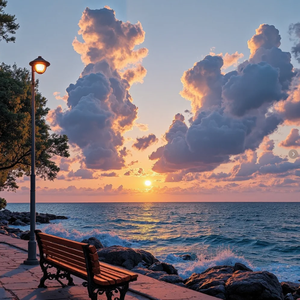 日落海边独奏微光