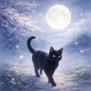 月明かりの黒猫