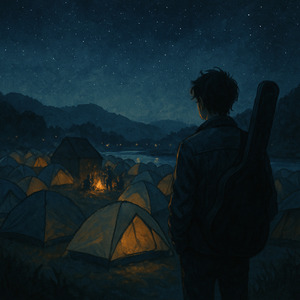 焚き火よりテント多し