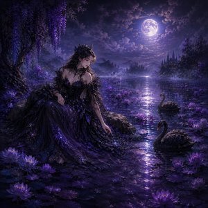 Dark Petals Floating Through the Current