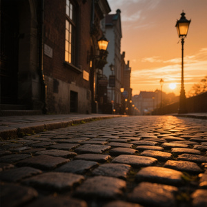 石畳、琥珀色の夕暮れ