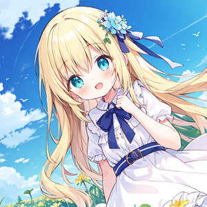 ワンピースの少女とフラワーガーデン