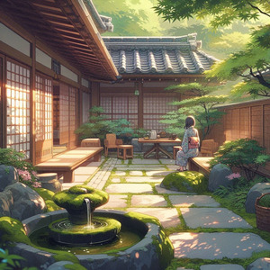 茶屋の中庭のそよ風