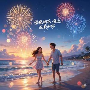 傍晚 烟花 海边我和你