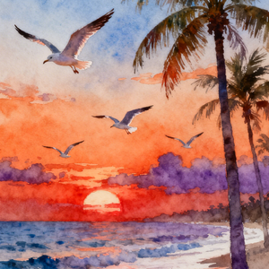 落日沉溺于橘色的海