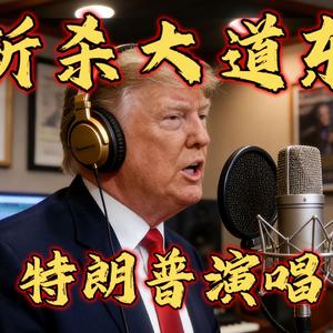 川普演唱《斩杀大道东》华府街道中，白宫楼台中