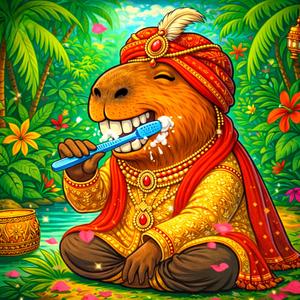 कैपी अपने दाँत ब्रश करता है