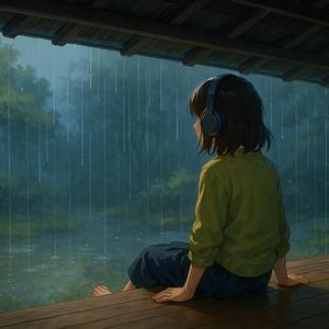 長靴の跡と傘のしずく