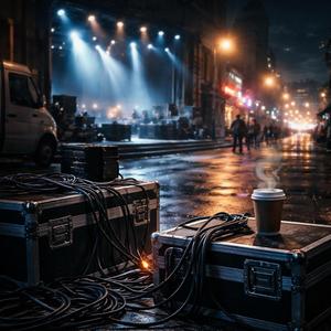 Strade di notte, flightcase e caffè