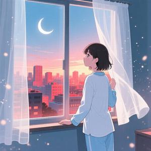 朝焼けに溶ける月