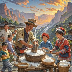 来张家界大峡谷村打糍粑