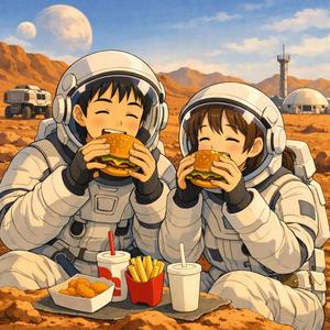 화성에서 햄버거 먹고 있는 우리