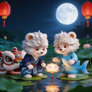 《春满堂-熊嬉春满塘》