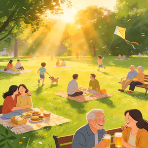 草地上长满了幸福人类