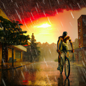 Riding Bicycle From The Mall In The Rain Without A Shirt