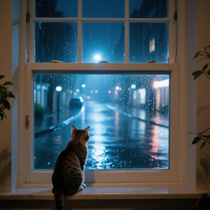 ネコと遊ぶ雨音のジャズ