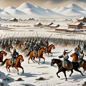 蒙古騎兵和村莊的戰鬥