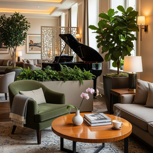 揺れる観葉植物のとなりで