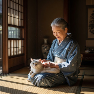 おばあちゃんと猫の朝のひかり