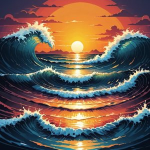 Ocean Waves and Sunset