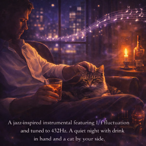 夜更けの猫とグラス