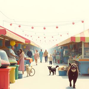 리드미컬한 기타, 리드미컬한 기타가 있는 에너지 넘치는 포크 팝 트랙, 즐거운 휘파람, 그리고 고양된 드럼 비트, 시장 쇼핑객의 미소와 수다를 포착합니다.