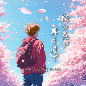 桜の花が舞う道で