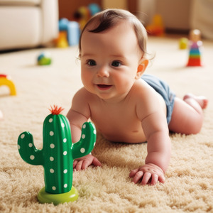 The baby and the cactus toy