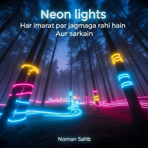 Neon lights Har imarat par jagmaga rahi hain Aur sarkain