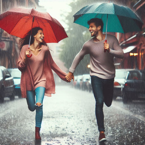 Running Through the Rain,Puddles splash feel the beat Barefoot on the street Jump and twirl light on feet Running through the rain