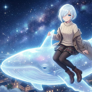 空を泳ぐクジラの背中で