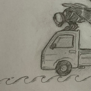 軽トラックとオニヤンマ