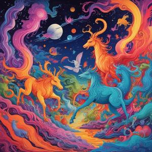 "蓬松的紫色猴子在月亮上跳舞，吃着勺子，穿着愚蠢的鞋子，很快一只名叫鲍勃的巨型鸡 by @entertainingtambourine329