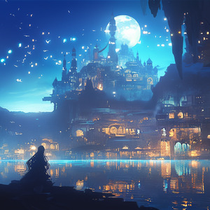 水面に揺れる月都