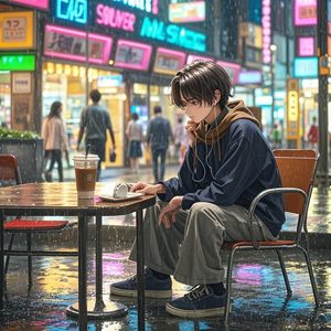 霓虹下的空座位