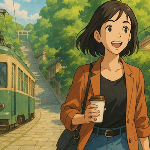 軽やかな影 - 石畳に朝の風