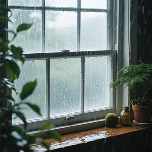 窗台落雨
